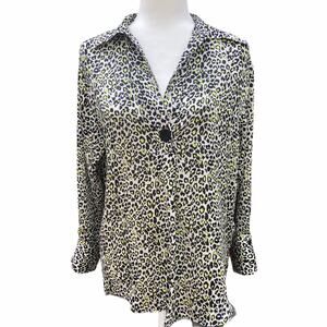 Zara Cheetah Animal Print Silky V-Neck Blouse Top (Small)